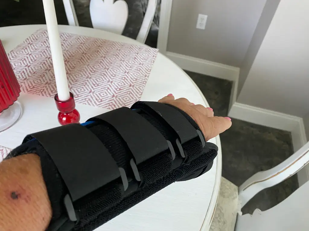 A custom fabricated wrist and forearm splint from Action Therapy & Wellness